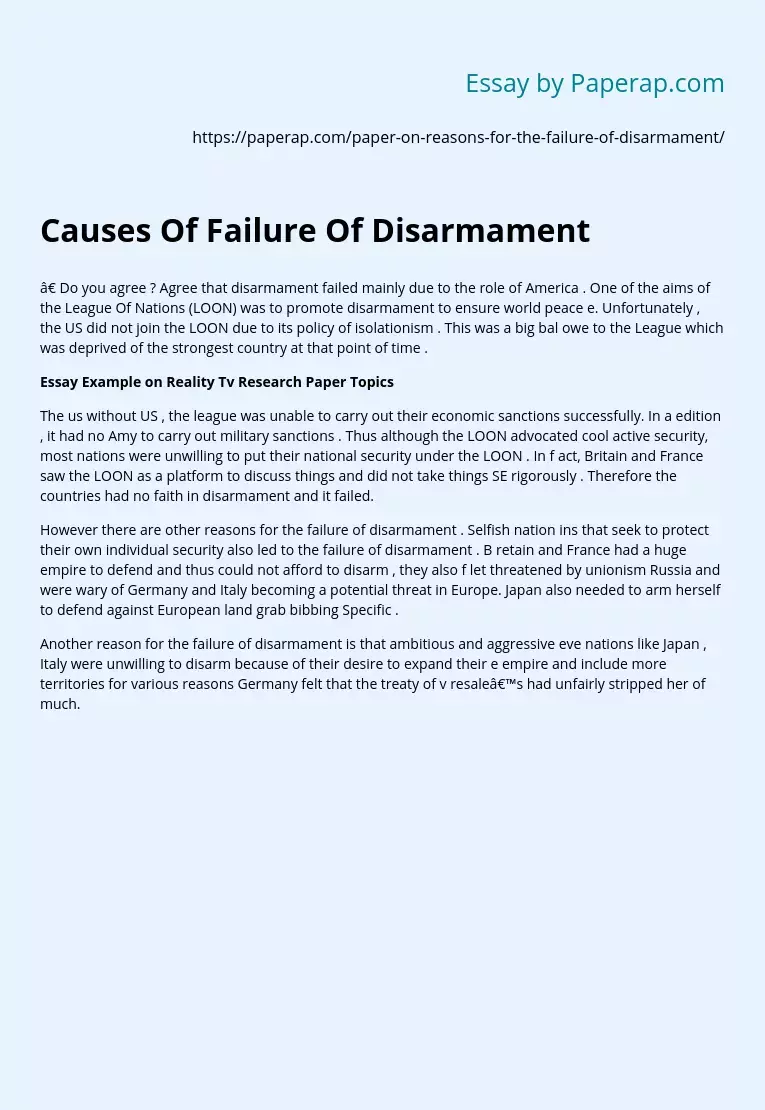 Causes Of Failure Of Disarmament