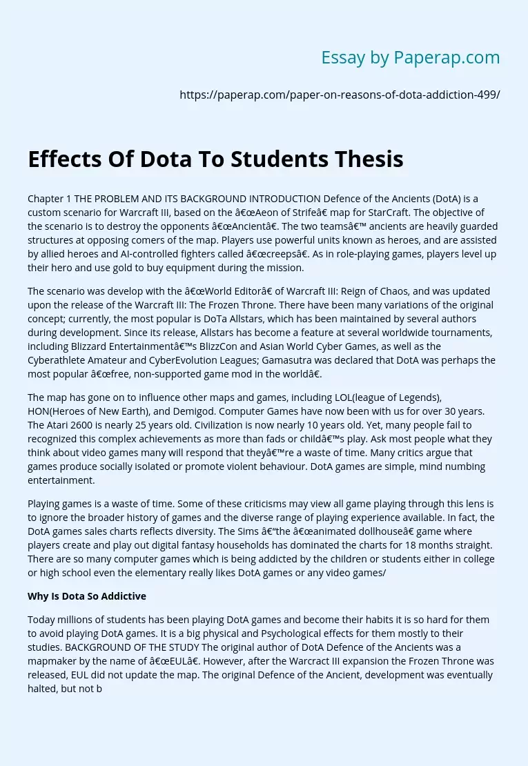 Effects Of Dota To Students