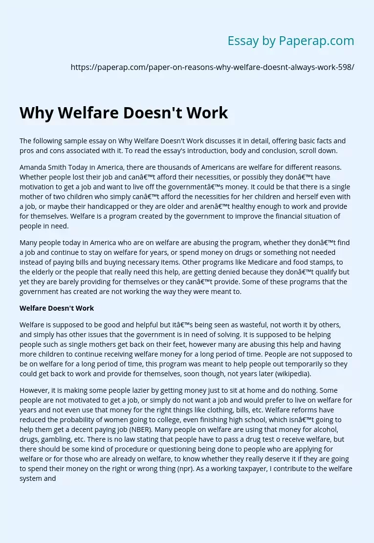 Why Welfare Doesn't Work