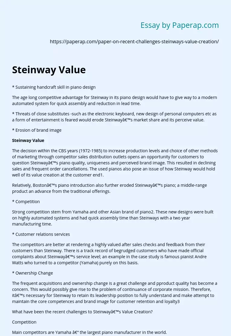 Steinway Value