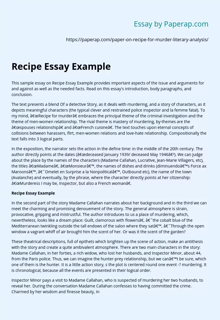 Paper On Recipe For Murder Literary Analysis