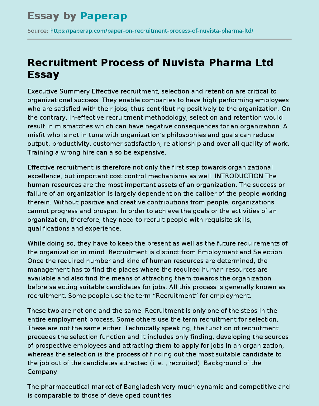 Recruitment Process of Nuvista Pharma Ltd