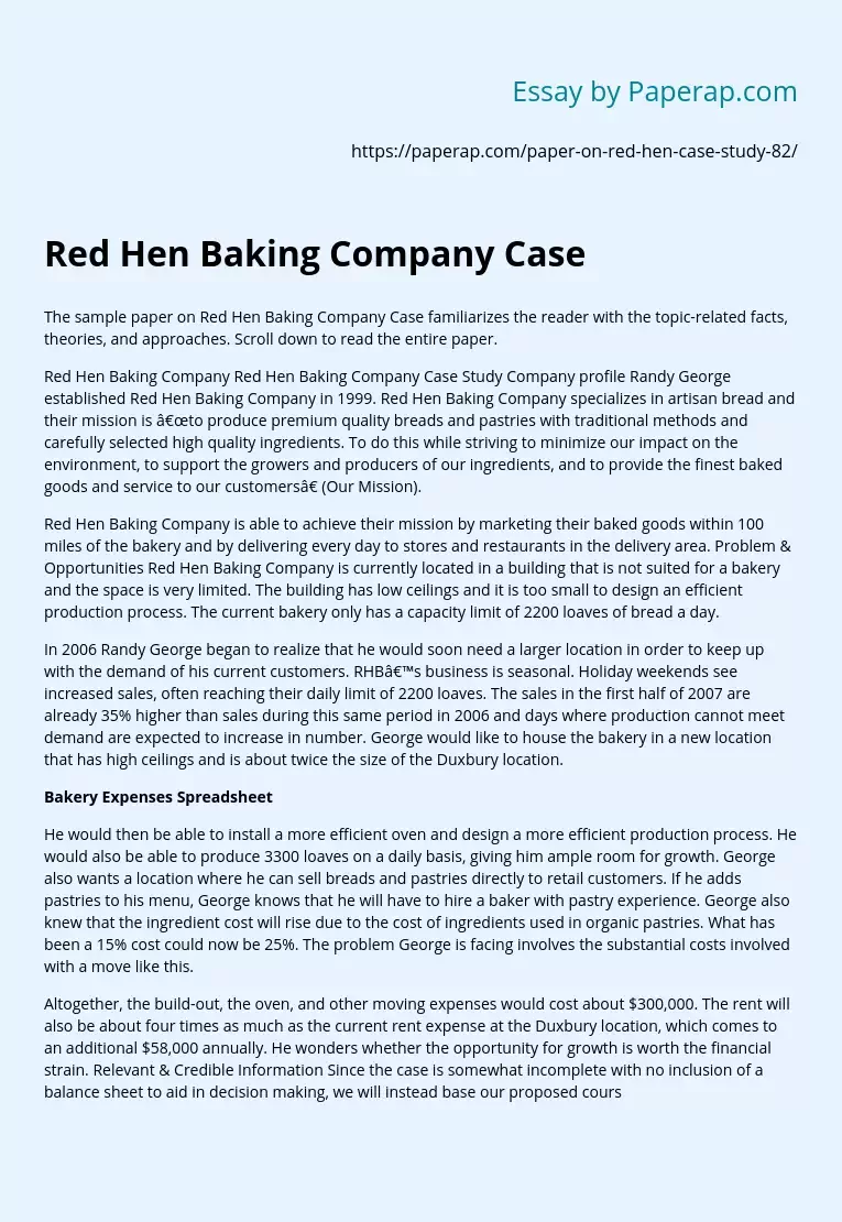 Red Hen Baking Company Case