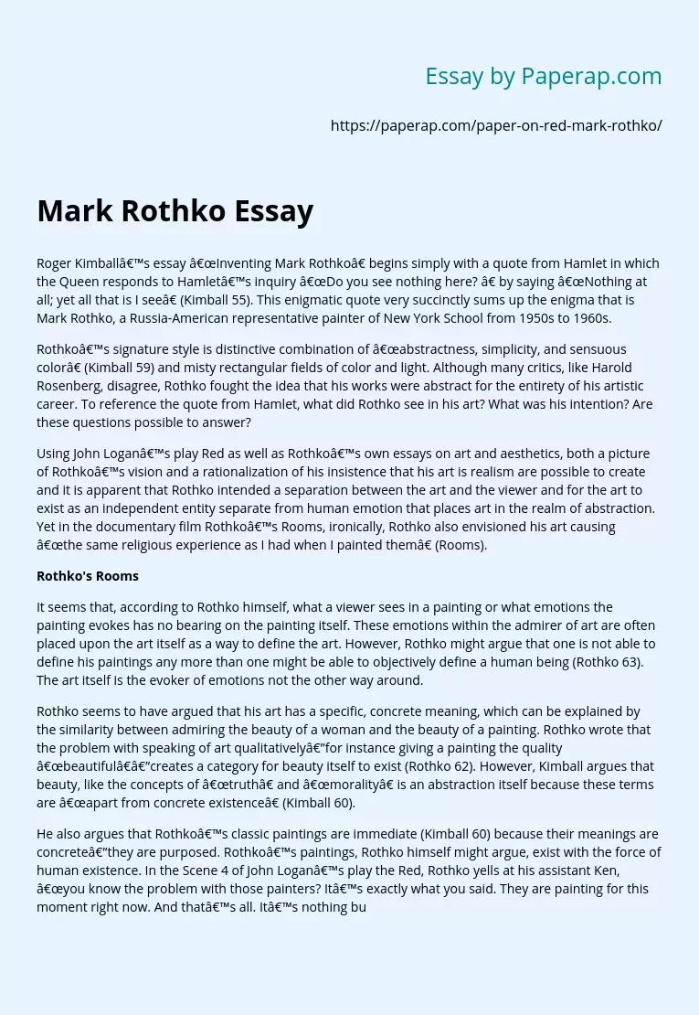 Mark Rothko Essay