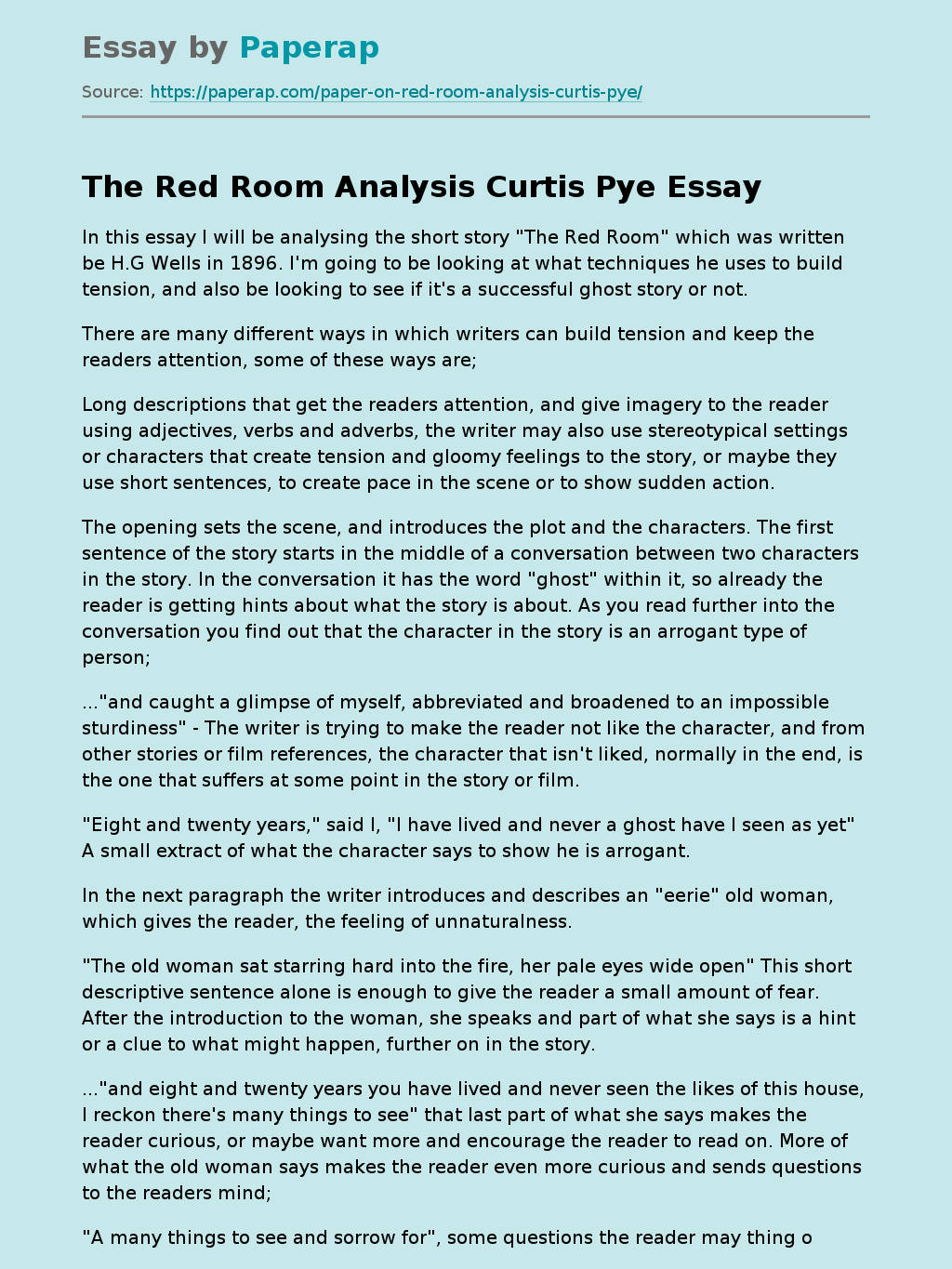 The Red Room Analysis Curtis Pye