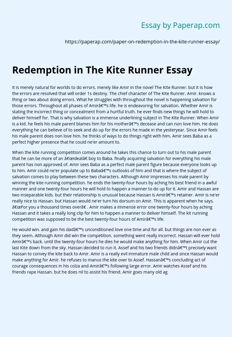 Redemption in The Kite Runner Essay