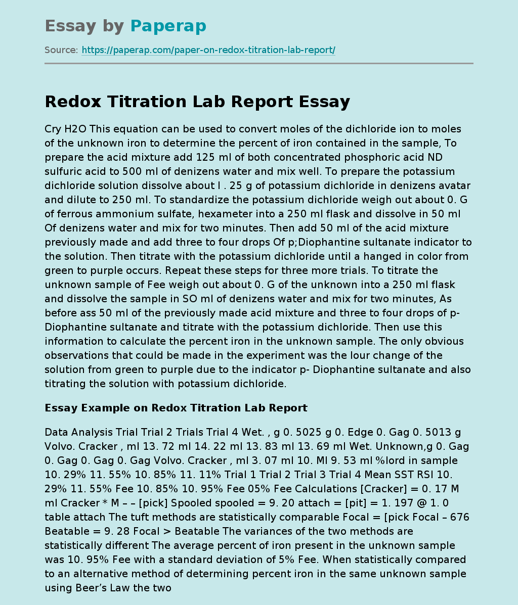 Redox Titration Lab Report