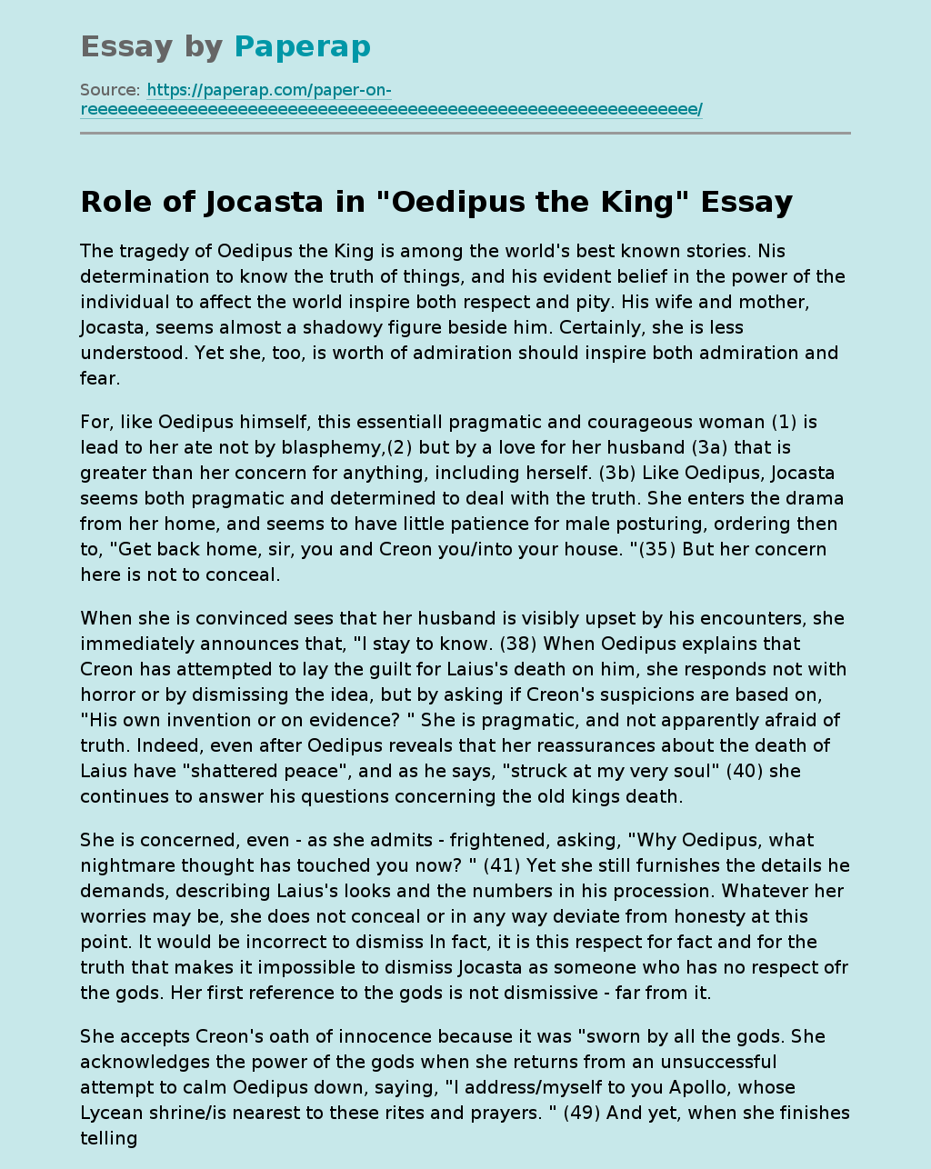 Role of Jocasta in "Oedipus the King"