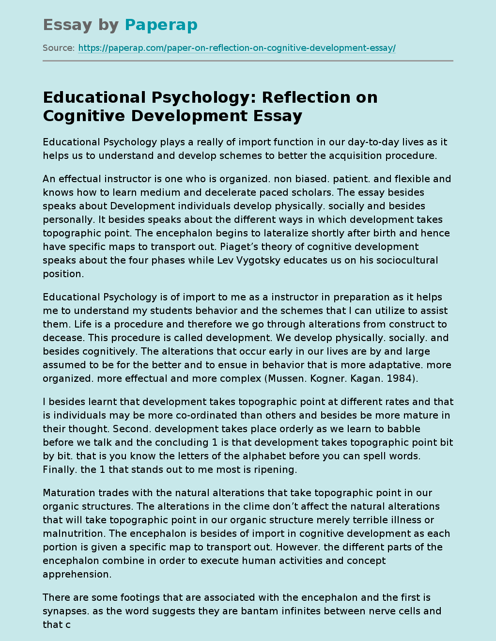 Educational Psychology: Reflection on Cognitive Development