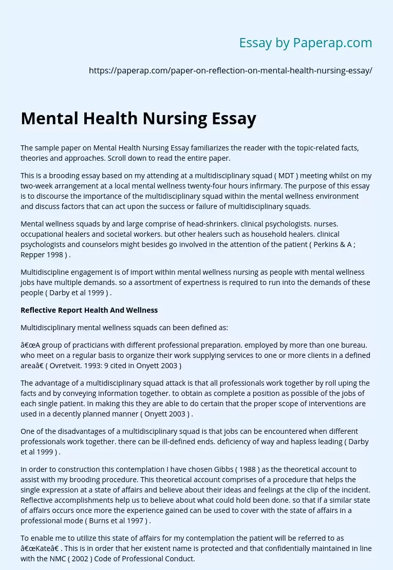 Mental Health Nursing Essay