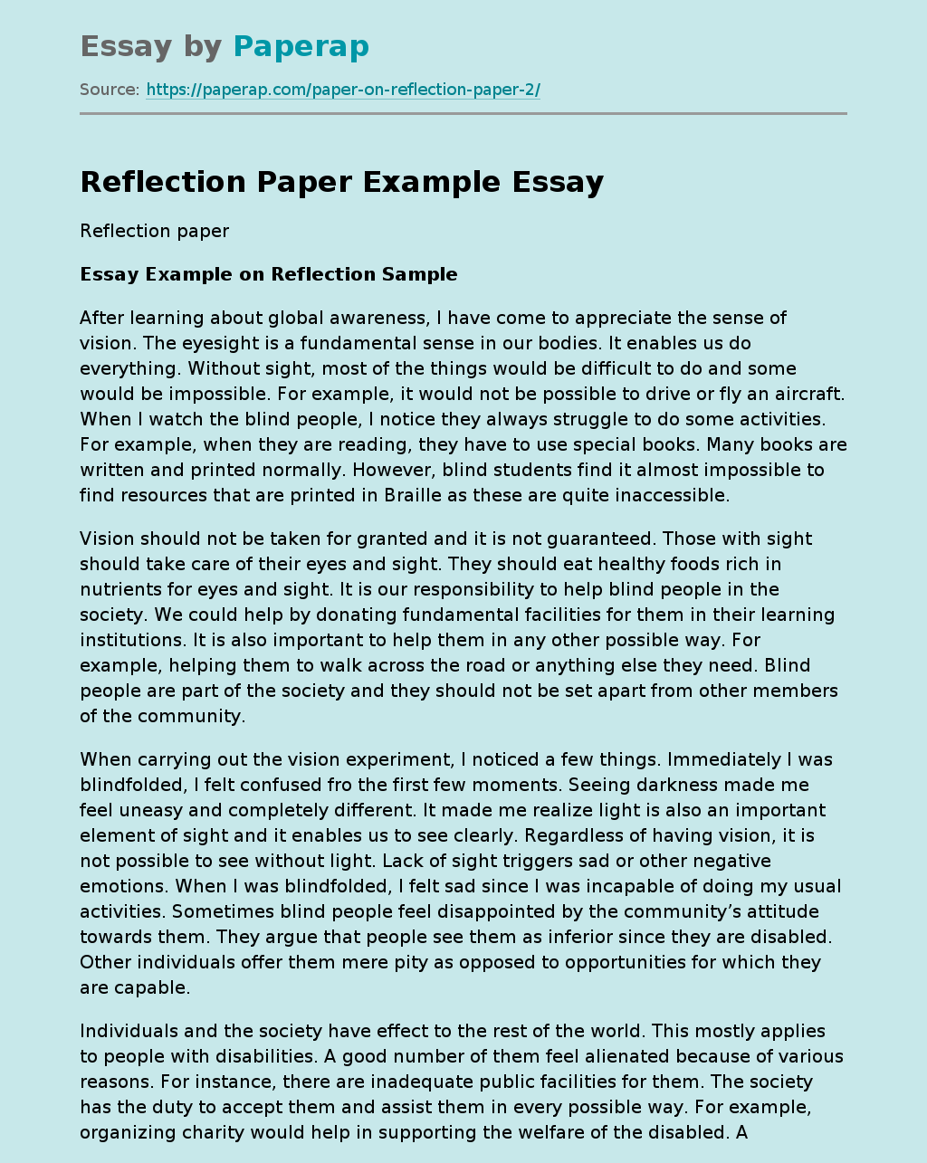 Reflection Paper Example