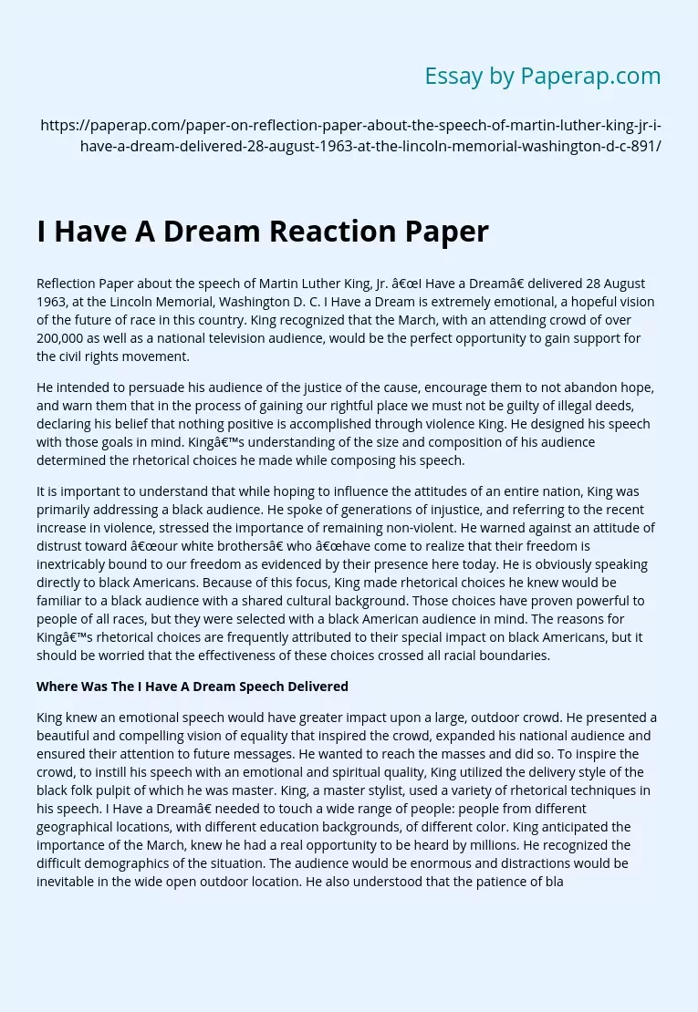 I Have A Dream Reaction Paper