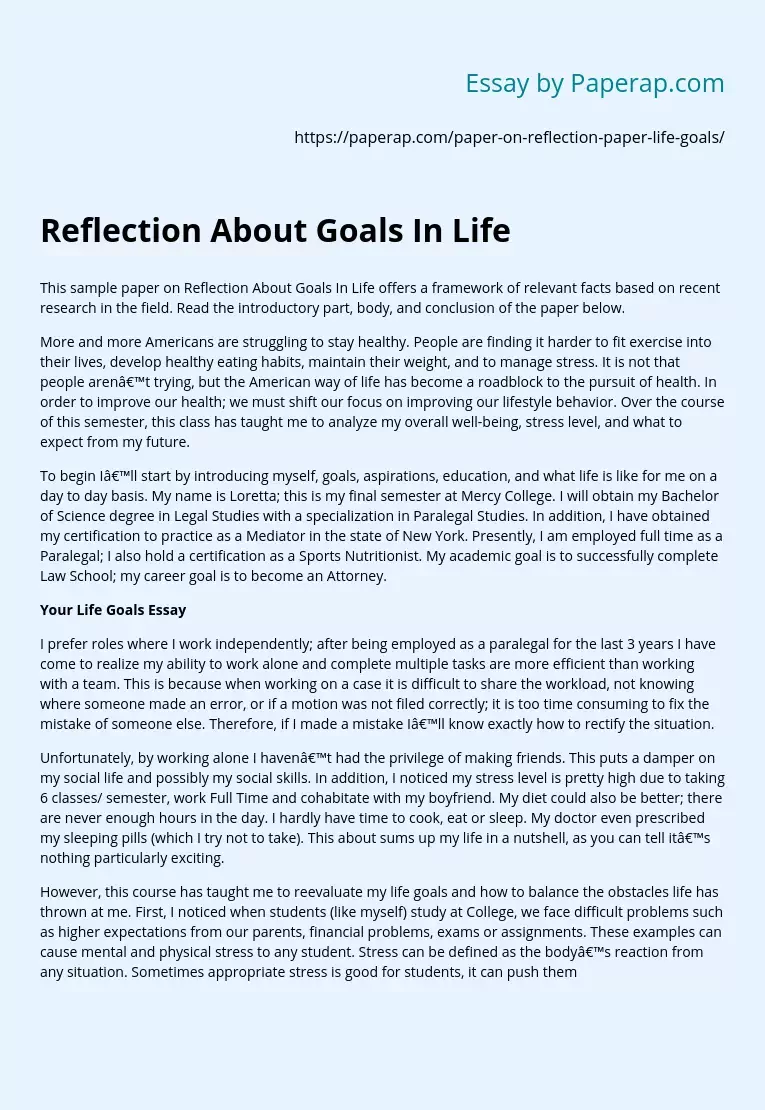 Reflection About Goals In Life