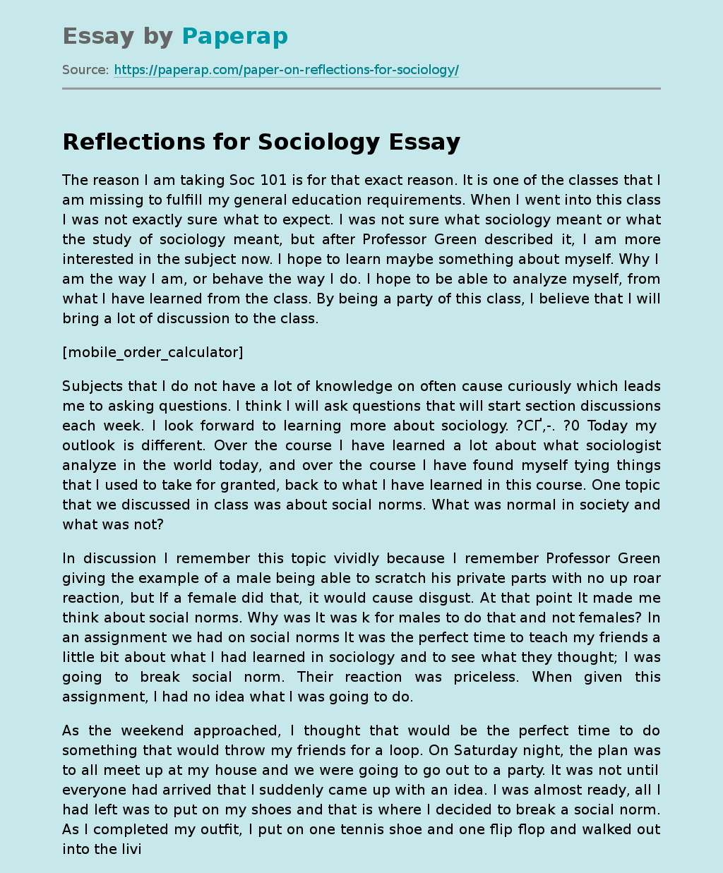Reflections for Sociology