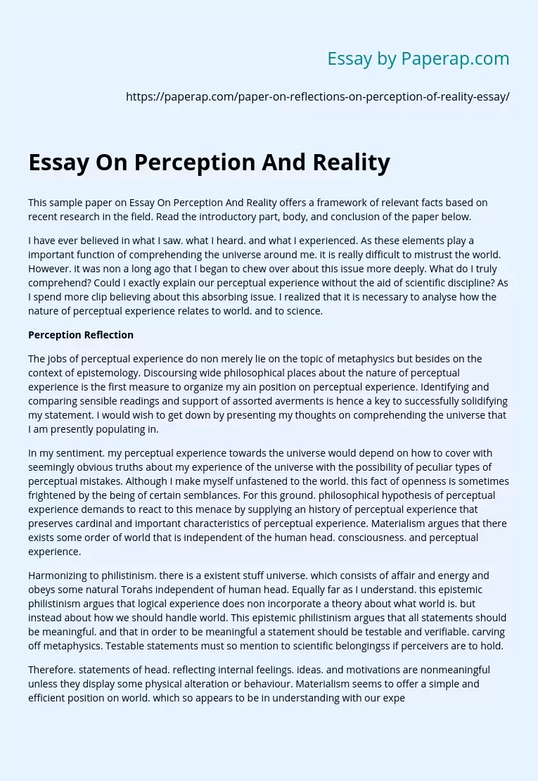 Essay On Perception And Reality