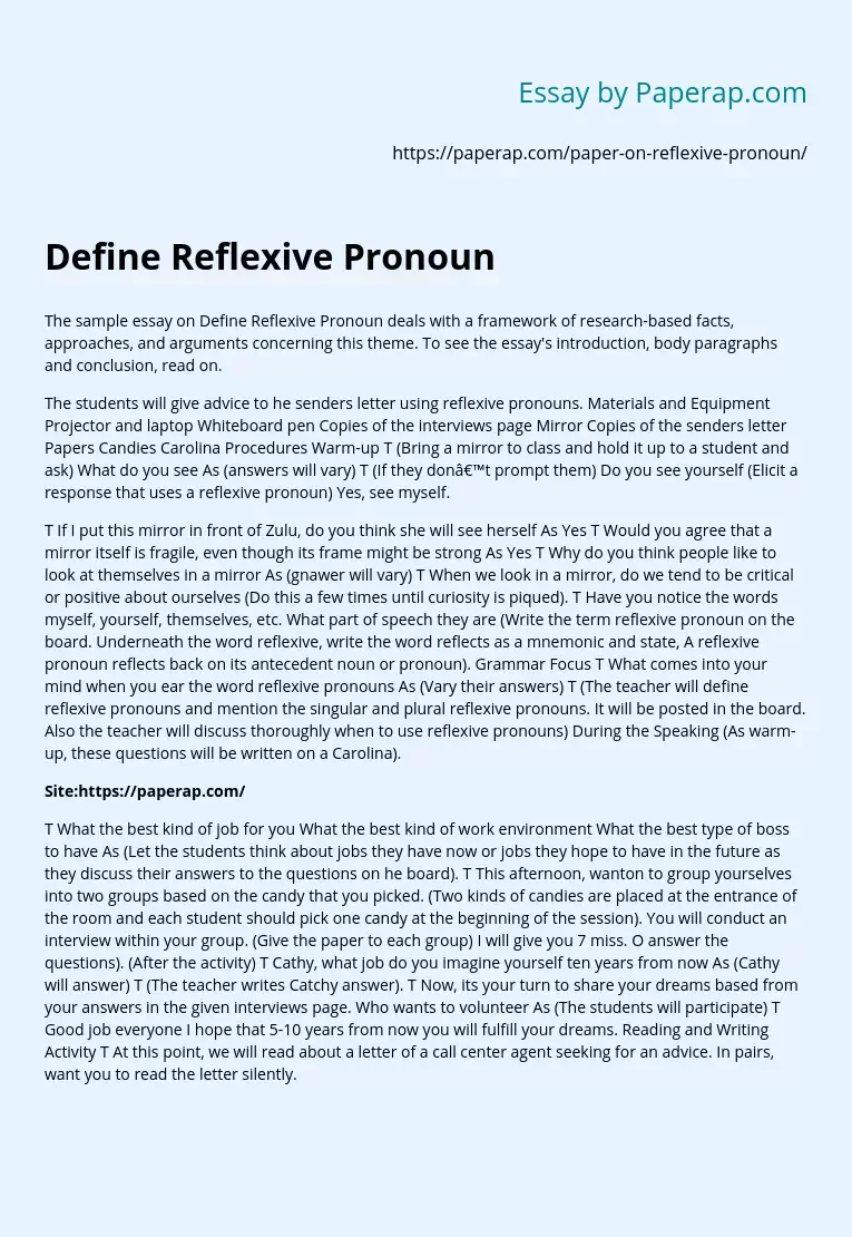 Define Reflexive Pronoun