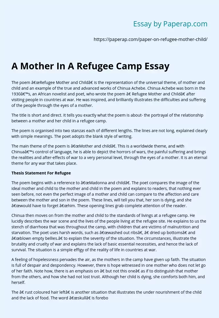 A Mother In A Refugee Camp Essay
