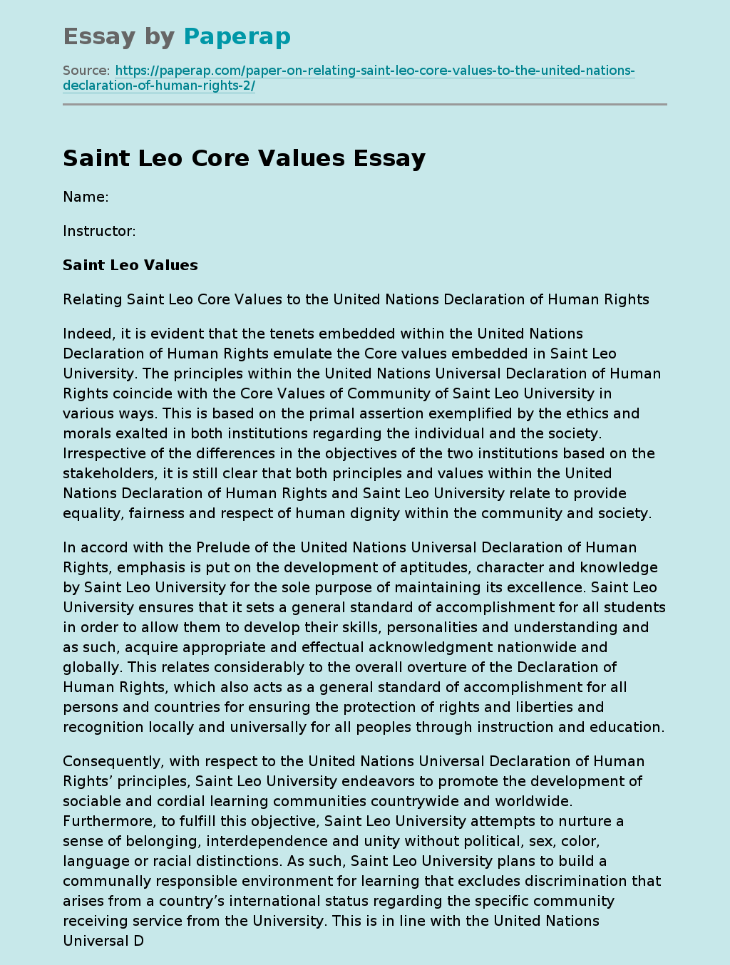 Saint Leo Core Values