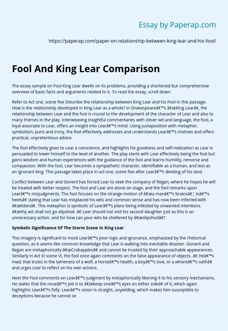 Fool And King Lear Comparison