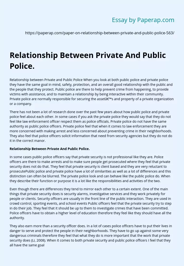 Relationship Between Private And Public Police.