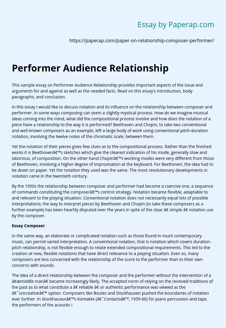 Performer Audience On Relationship