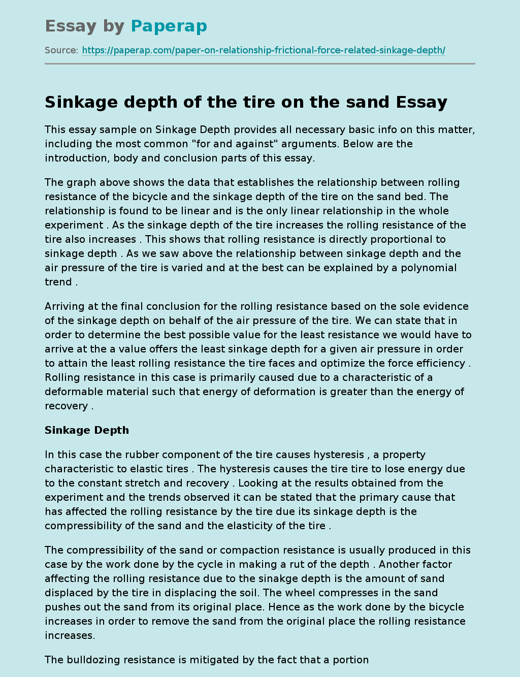 Sinkage depth of the tire on the sand