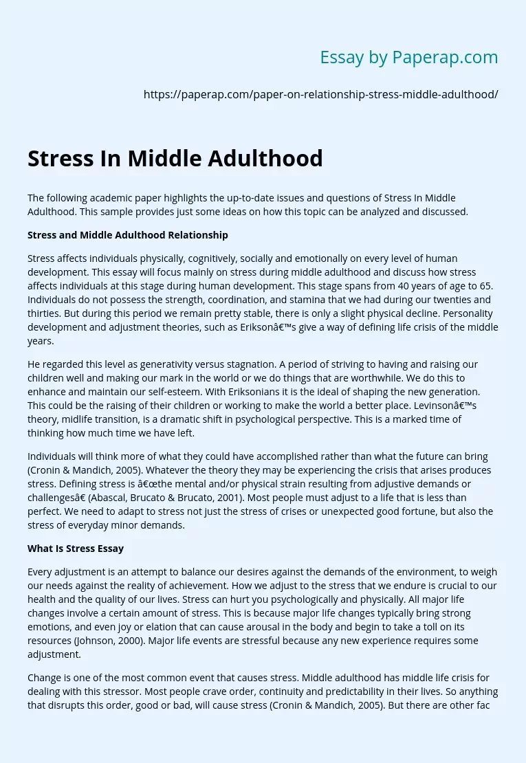 Stress In Middle Adulthood