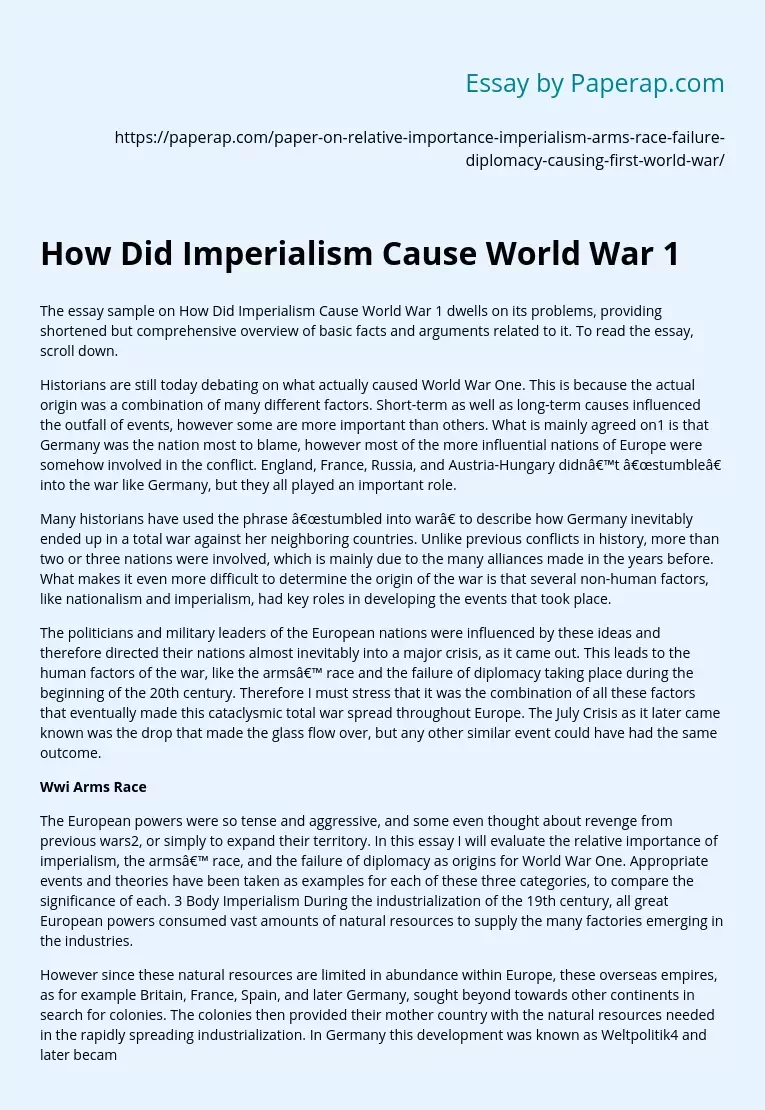 How Did Imperialism Cause World War 1