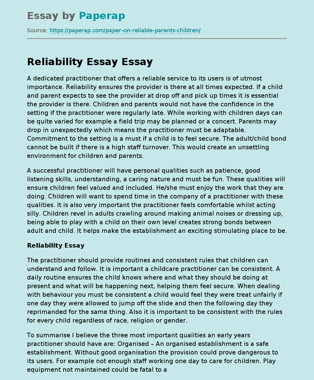 Reliability Essay