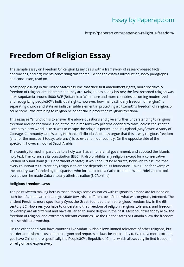 Freedom Of Religion Essay