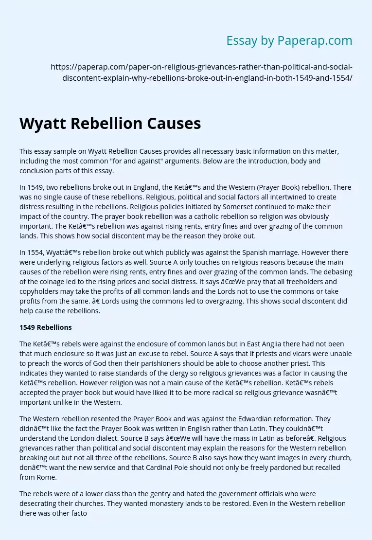 Wyatt Rebellion Causes