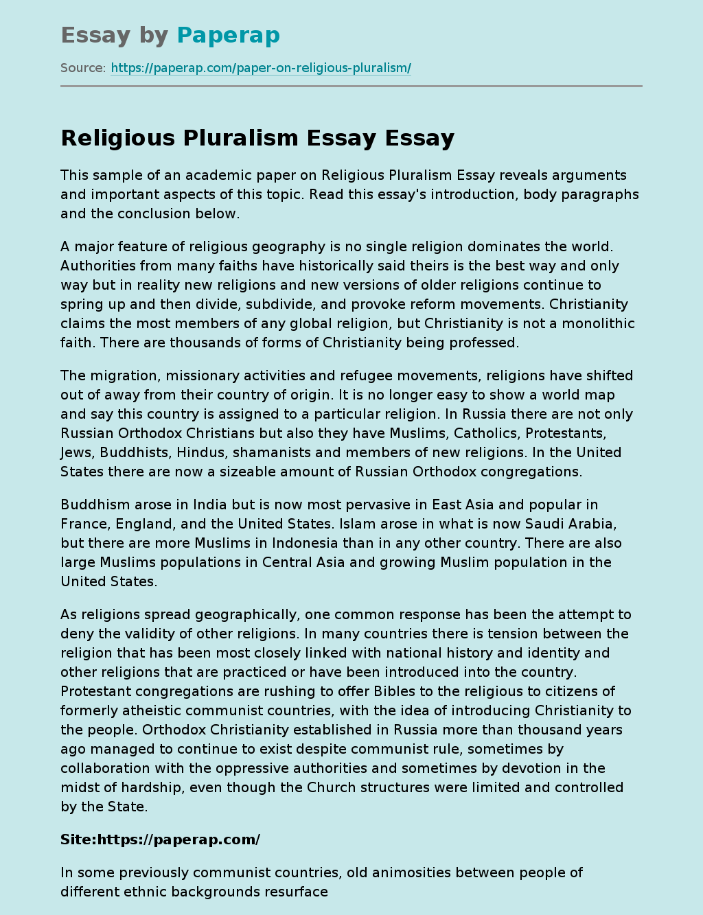 essay on religious pluralism