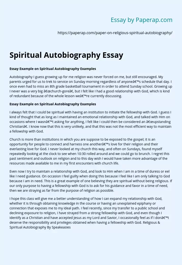 Spiritual Autobiography Essay