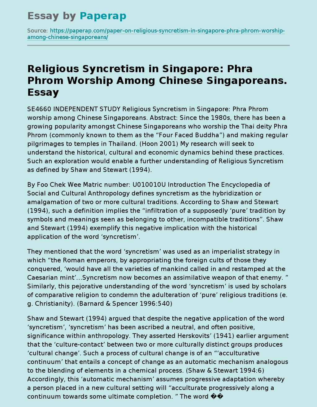Religious Syncretism in Singapore