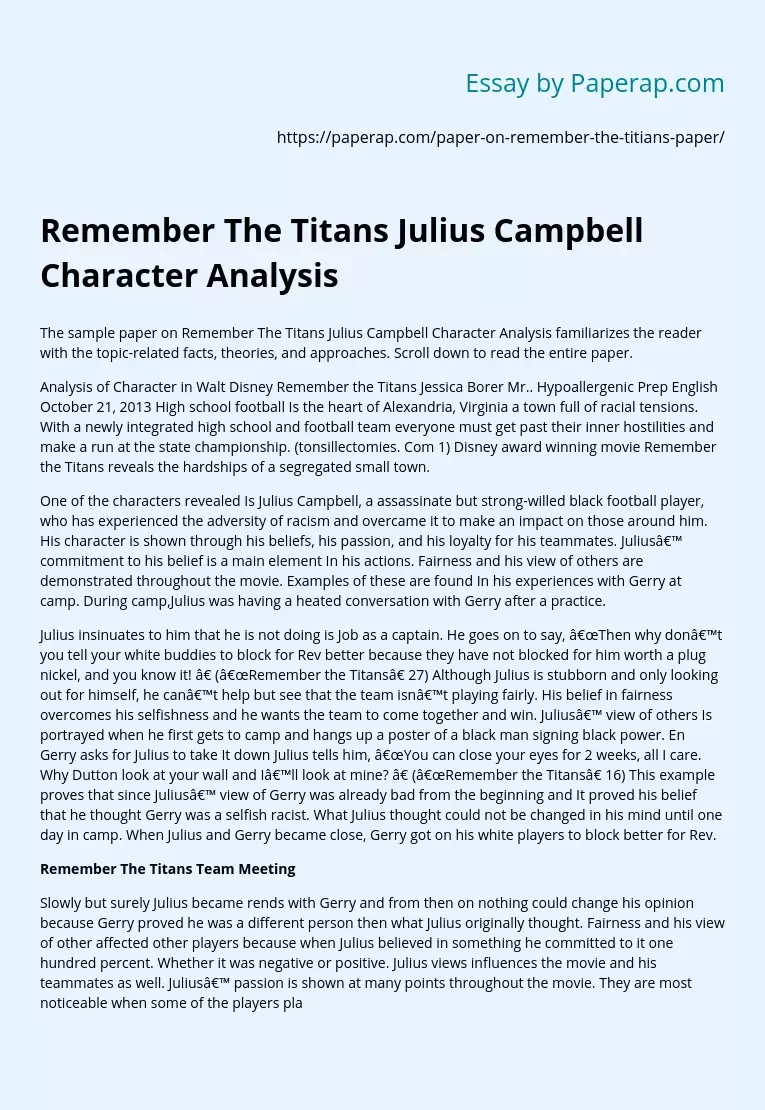 Remember The Titans Julius Campbell Character Analysis