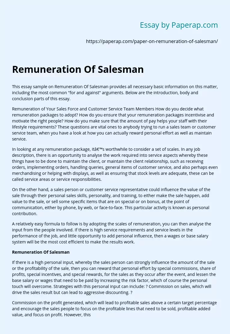Remuneration Of Salesman