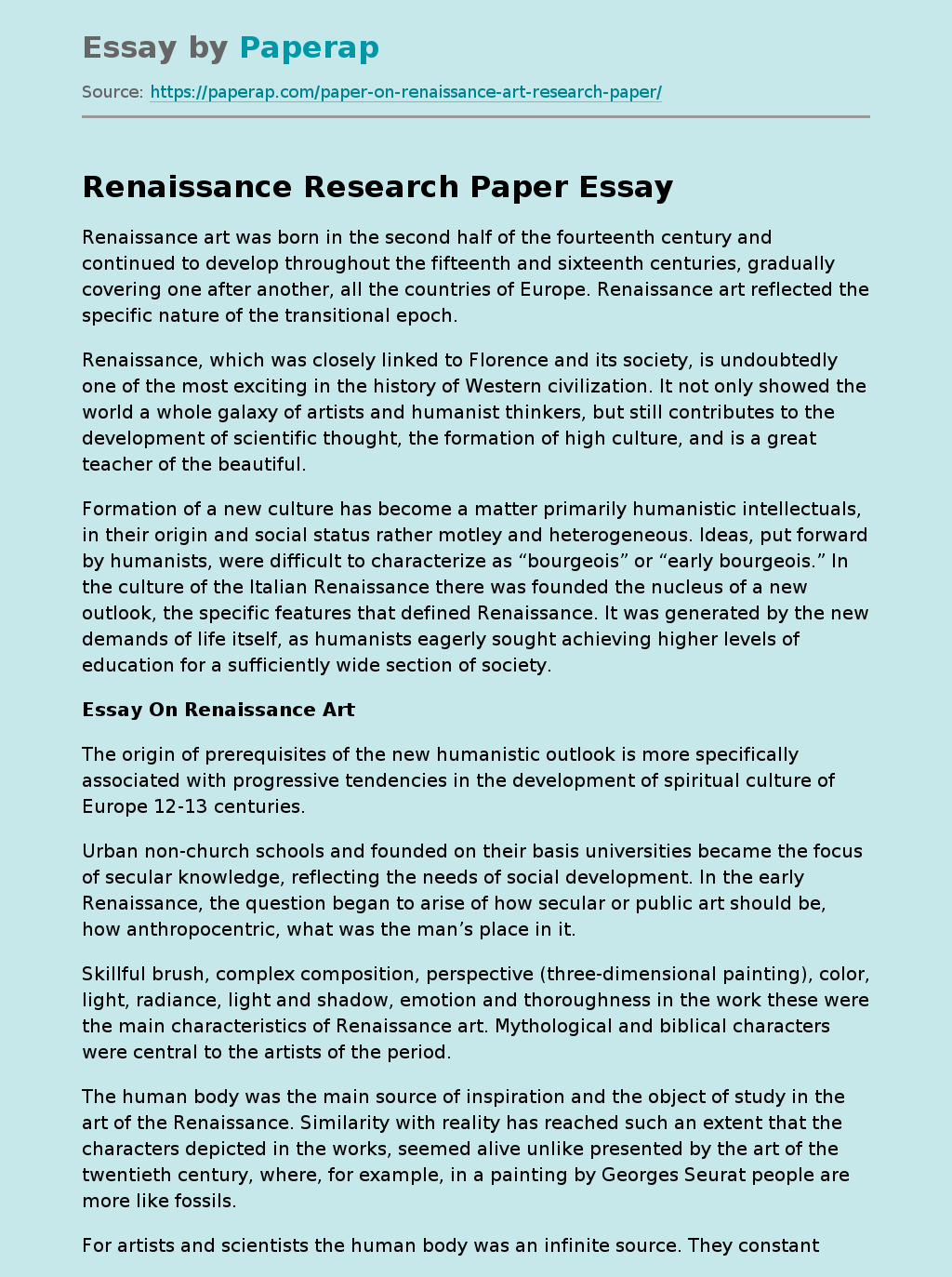 renaissance art research paper
