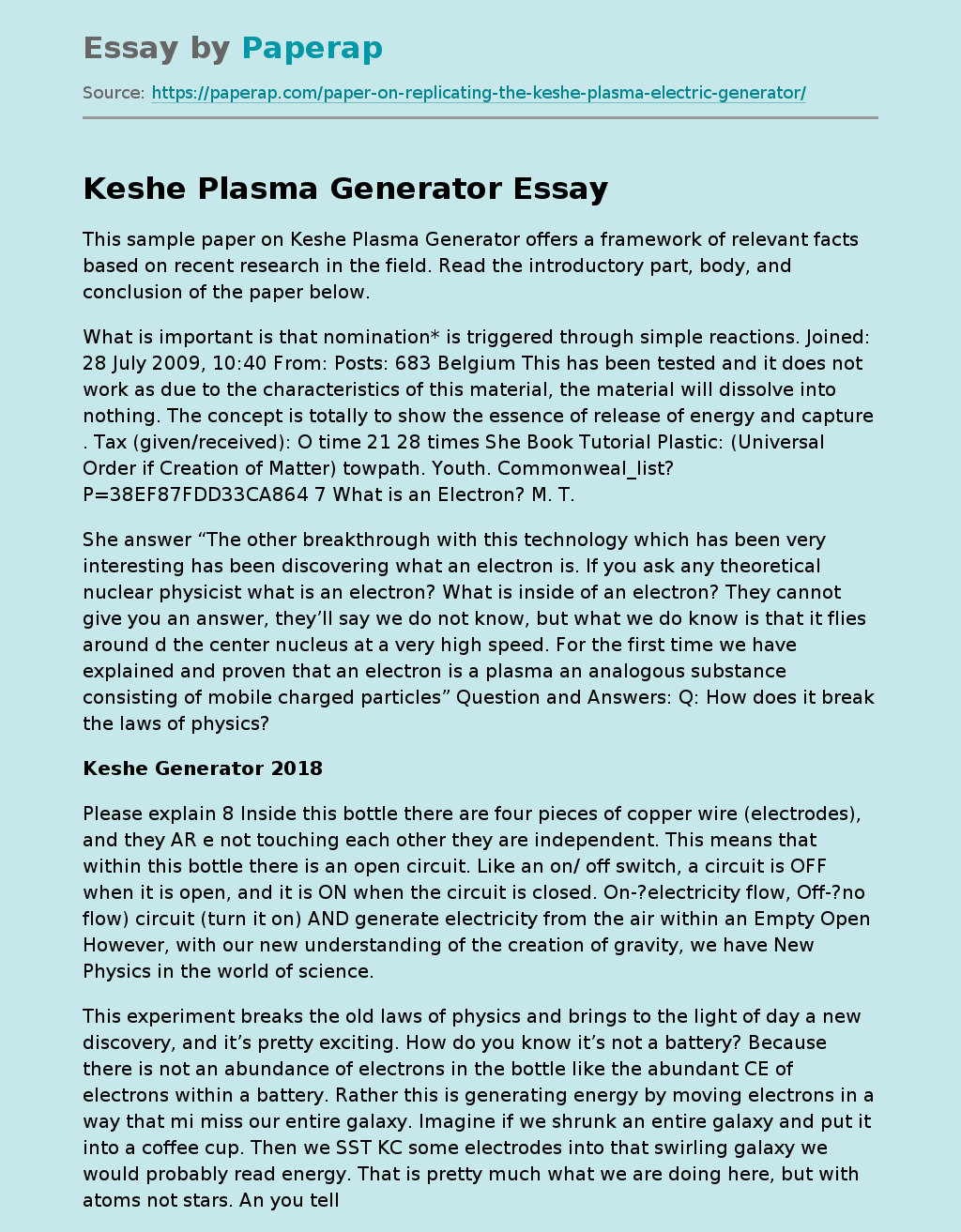 Generator keshe The Story