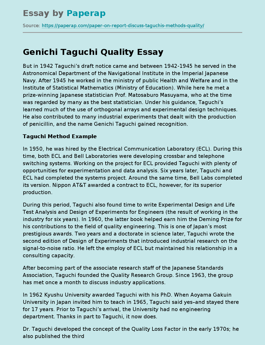 Genichi Taguchi Quality