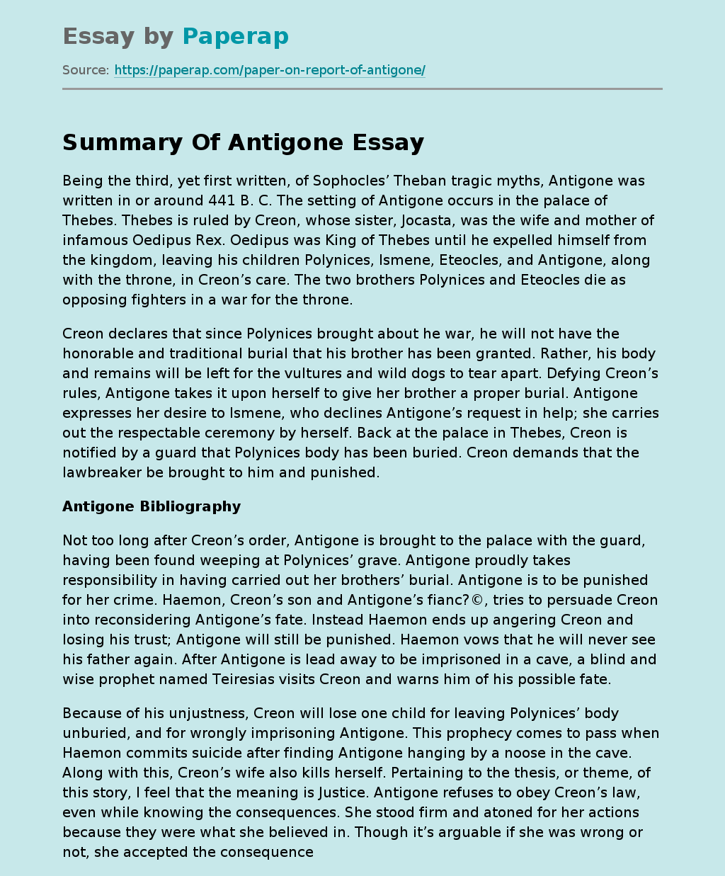 Summary Of Antigone