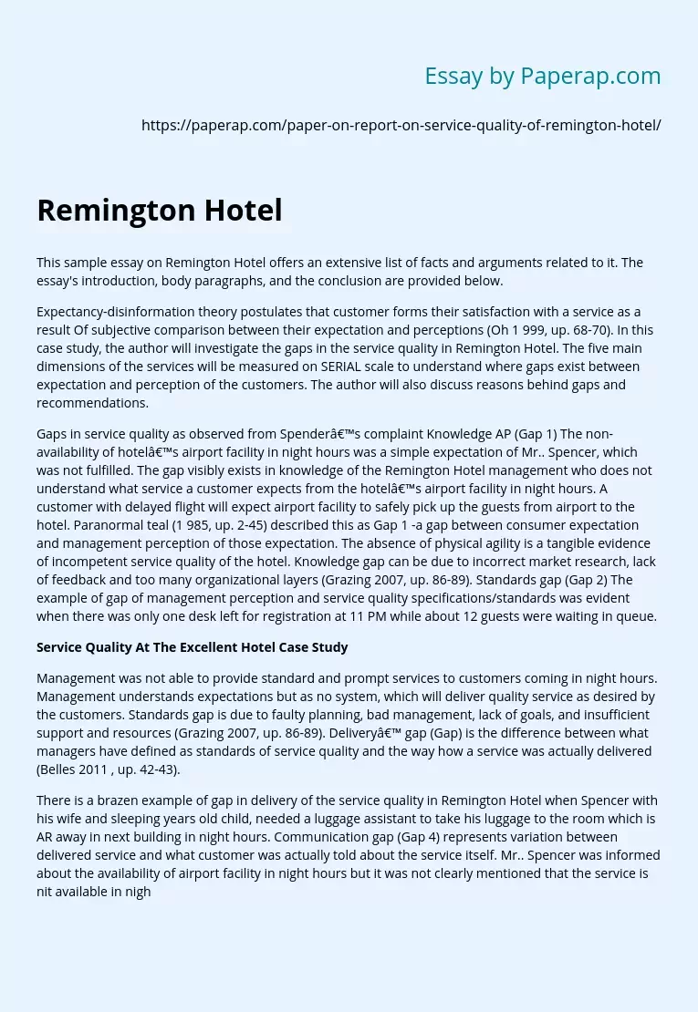 Remington Hotel Service Quality Analysis