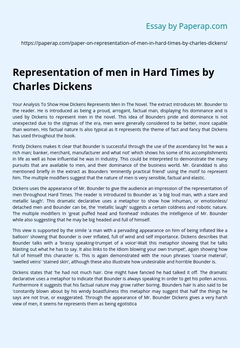 Representation of men in Hard Times by Charles Dickens
