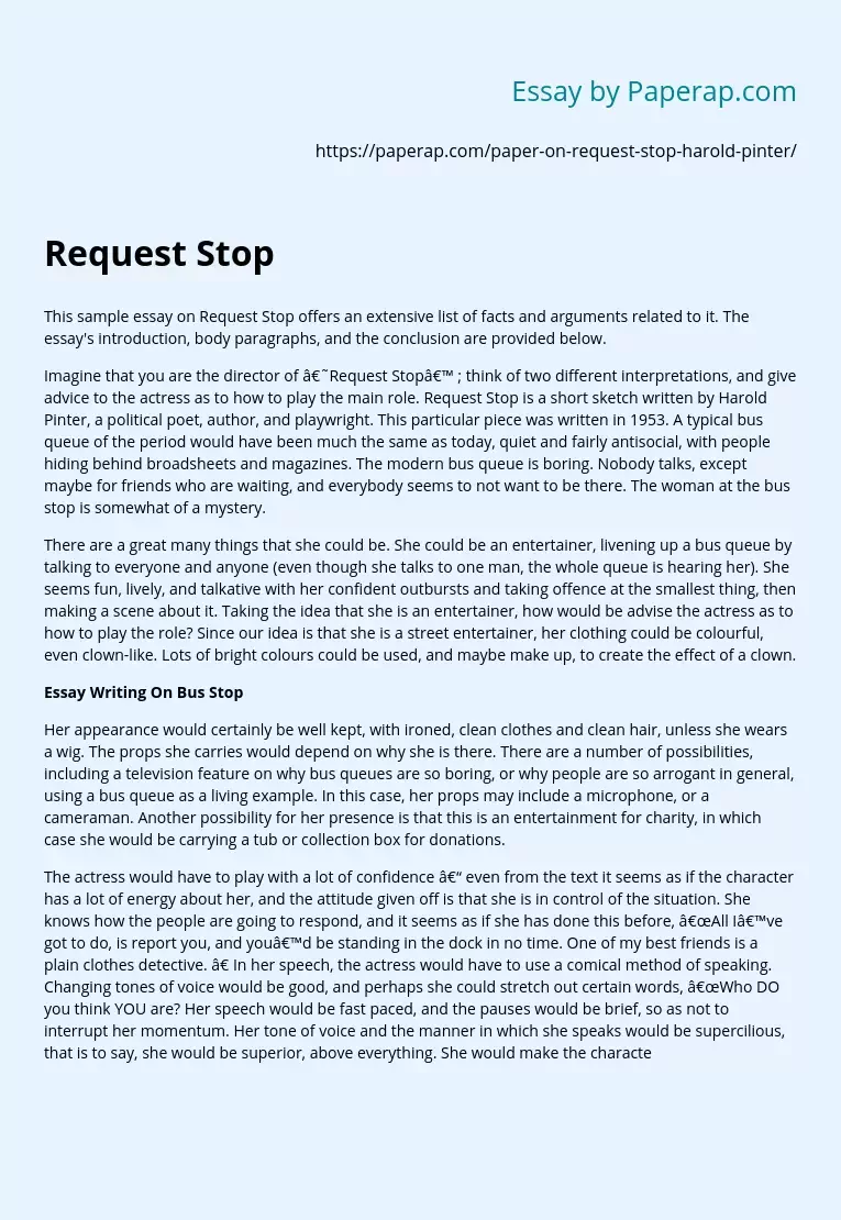 Request Stop by Harold Pinter Anlysis