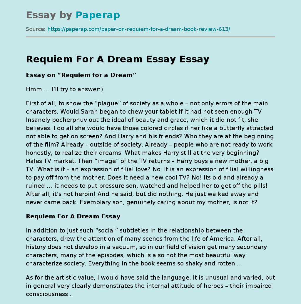 Essay on “Requiem for a Dream”