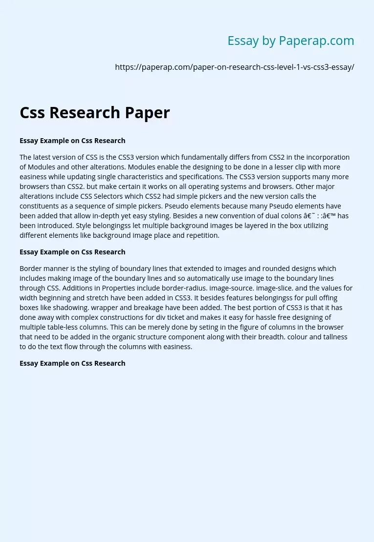 The Latest Version of CSS Research