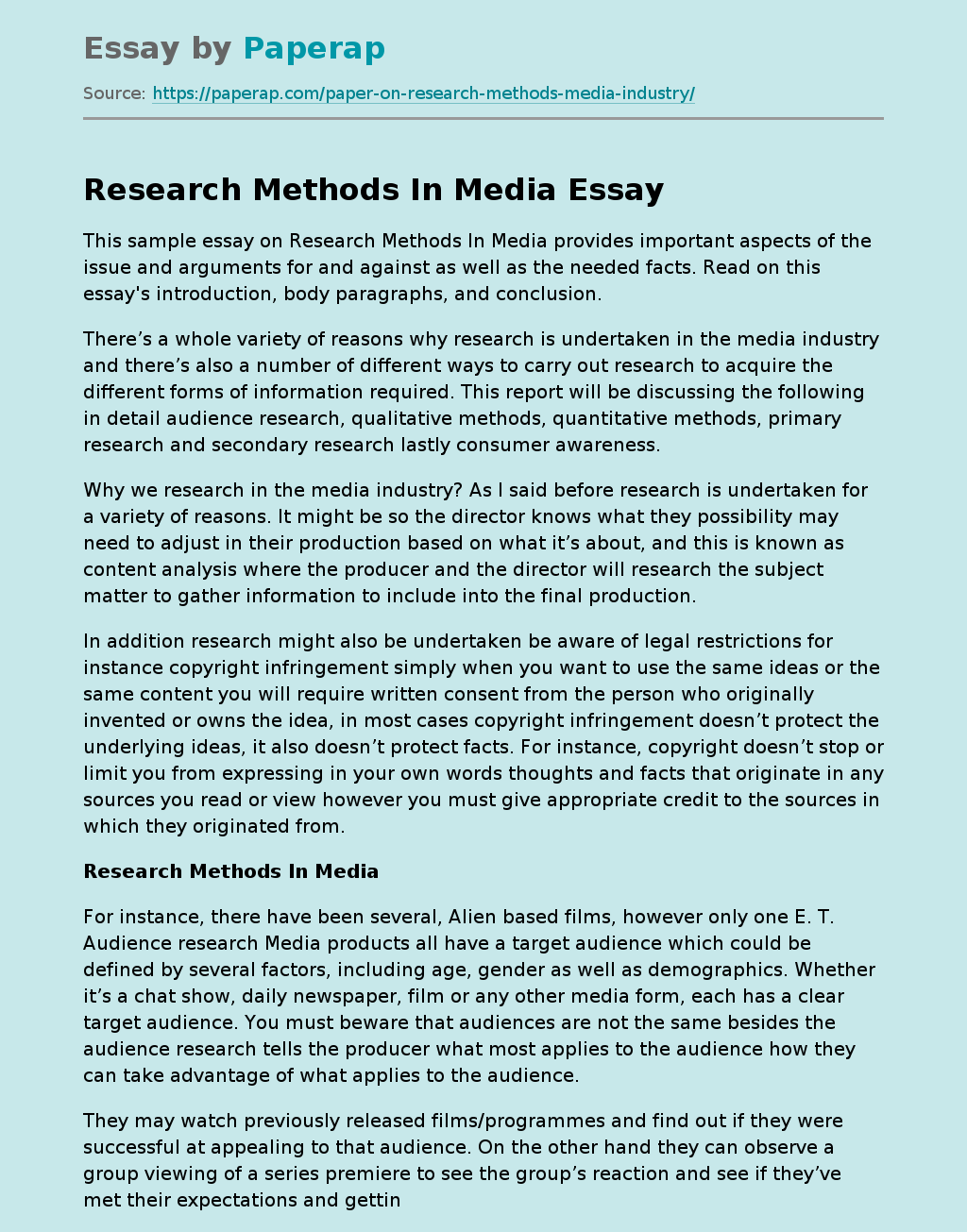 Research Methods In Media