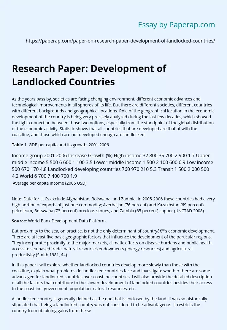 Research Paper: Development of Landlocked Countries