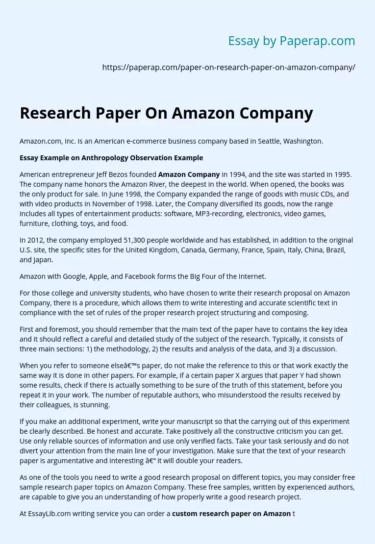 Research Paper On Amazon Company