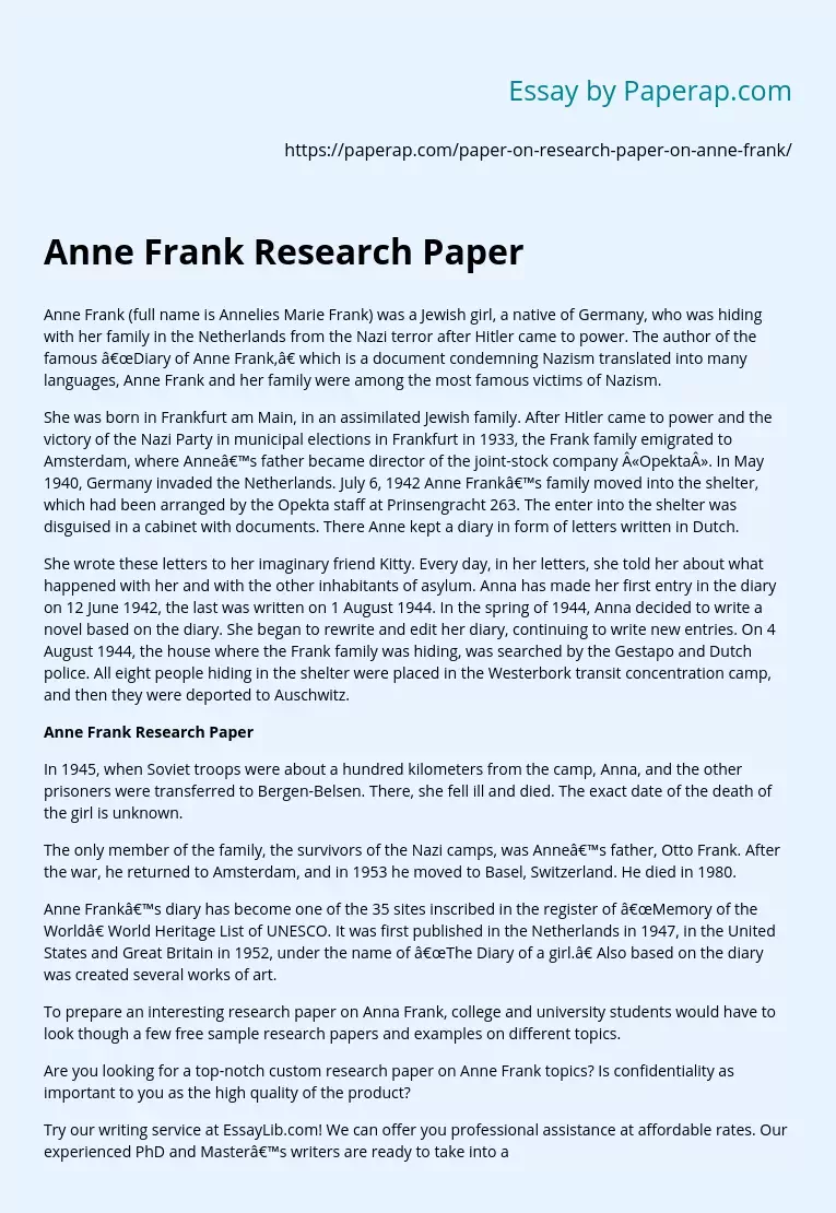 Anne Frank Research Paper