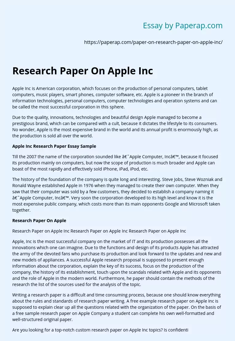 Research Paper On Apple Inc